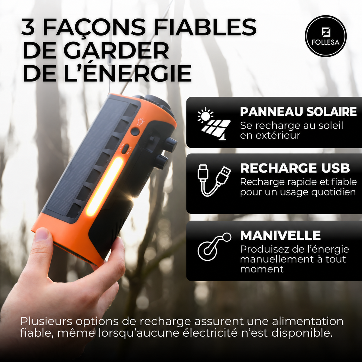 FOLLESA® Radio d'urgence 2200 mAh