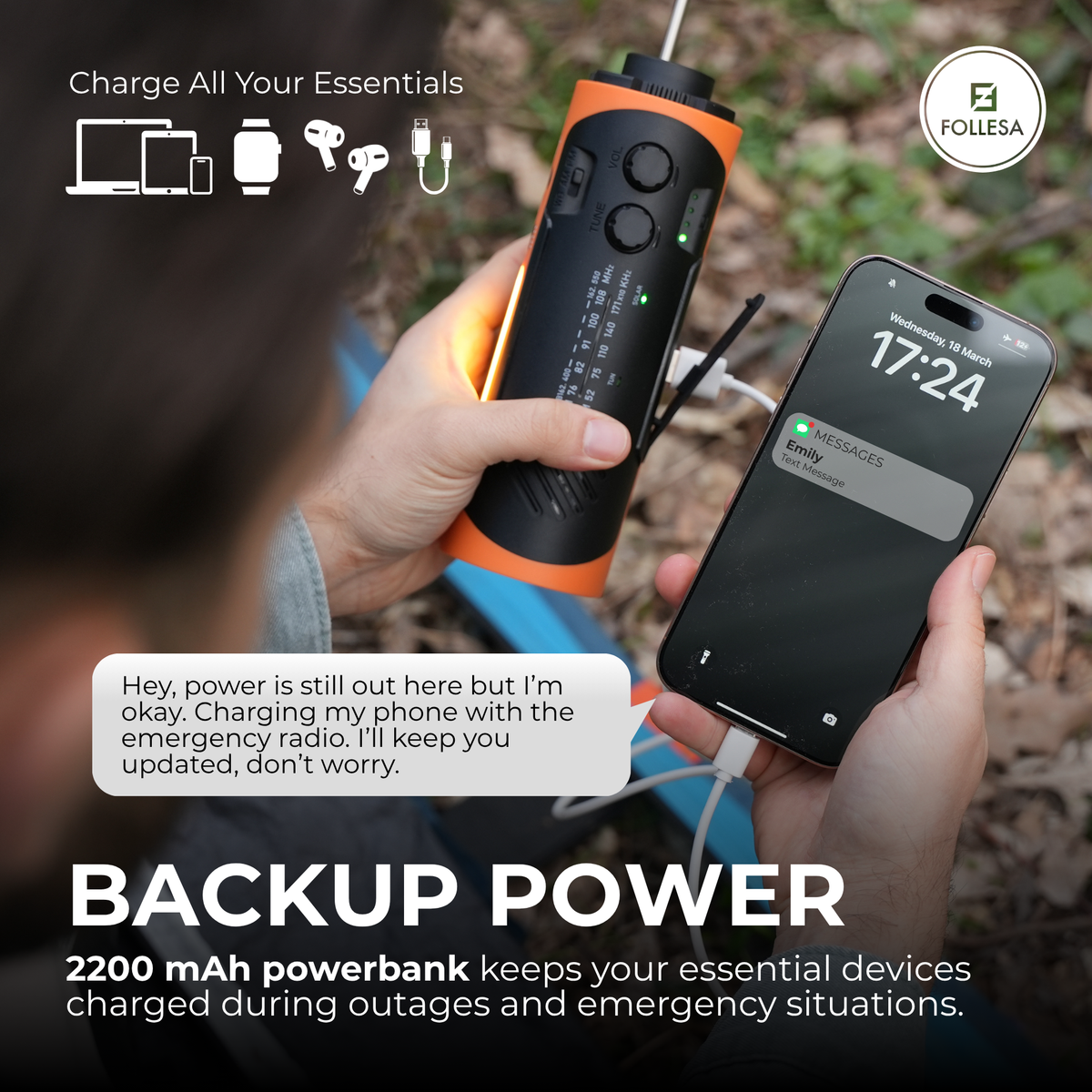 FOLLESA® Emergency Radio 2200 mAh