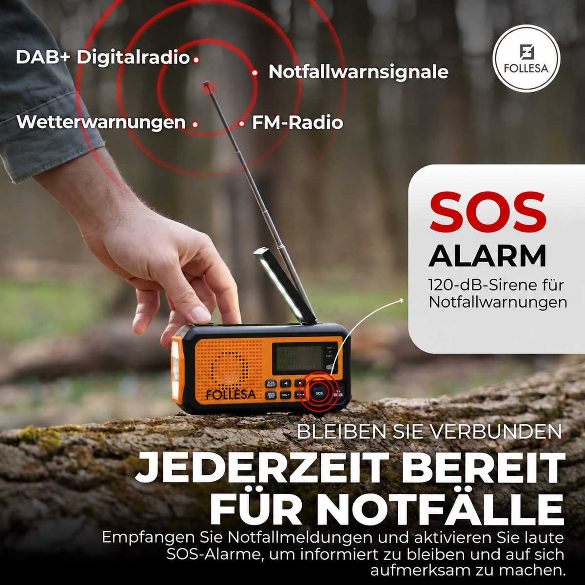 FOLLESA® DAB-373BT Notfallradio