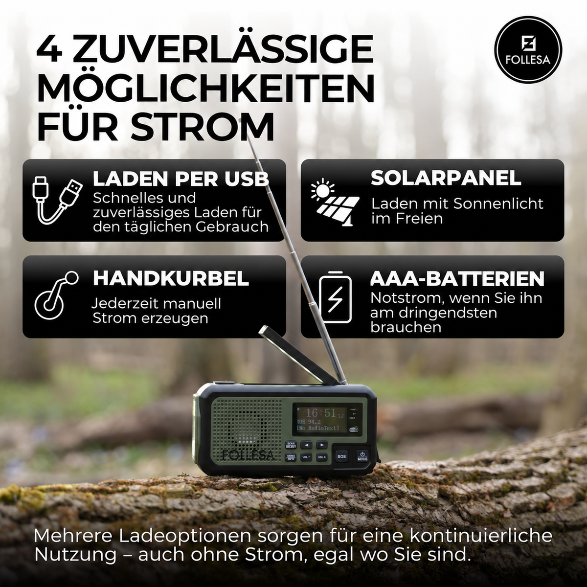 FOLLESA® DAB-373BT Notfallradio