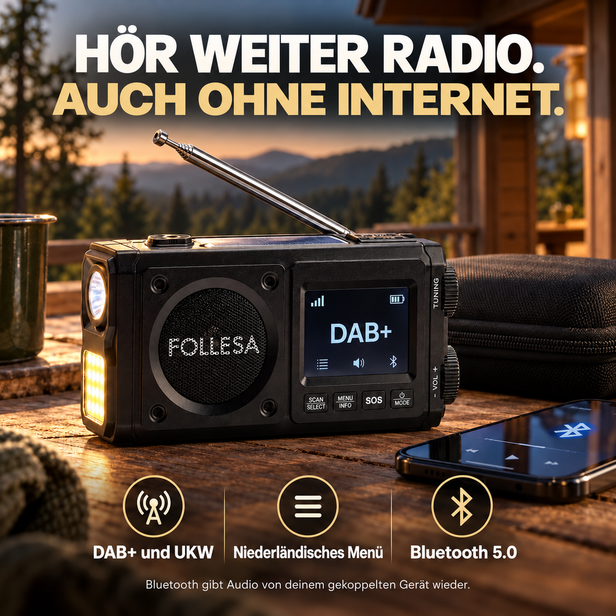 FOLLESA® DAB-383BT Notfallradio. Ultra Edition