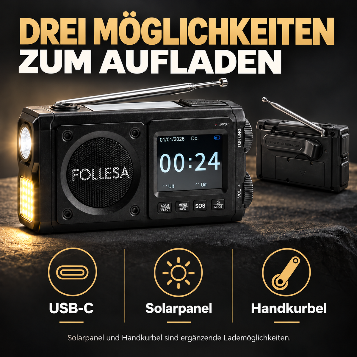 FOLLESA® DAB-383BT Notfallradio. Ultra Edition