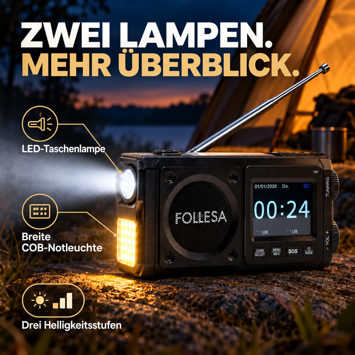 FOLLESA® DAB-383BT Notfallradio. Ultra Edition