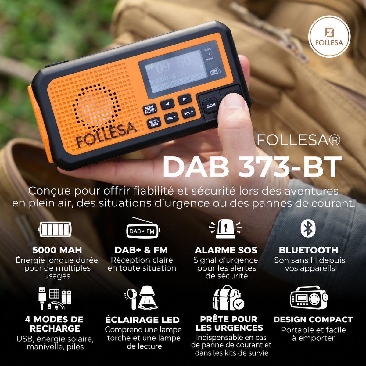 Radio de secours FOLLESA® DAB-373BT