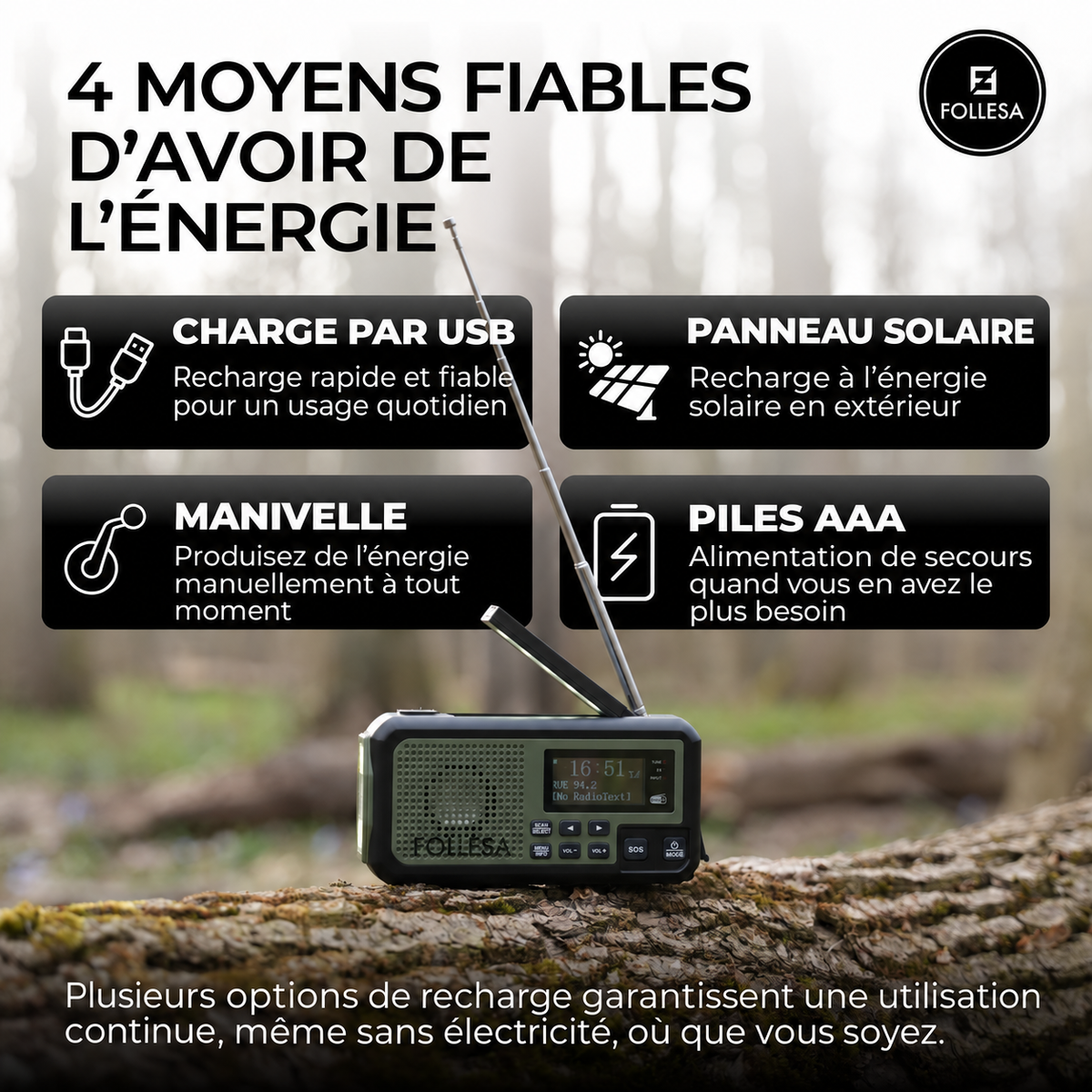 Radio de secours FOLLESA® DAB-373BT