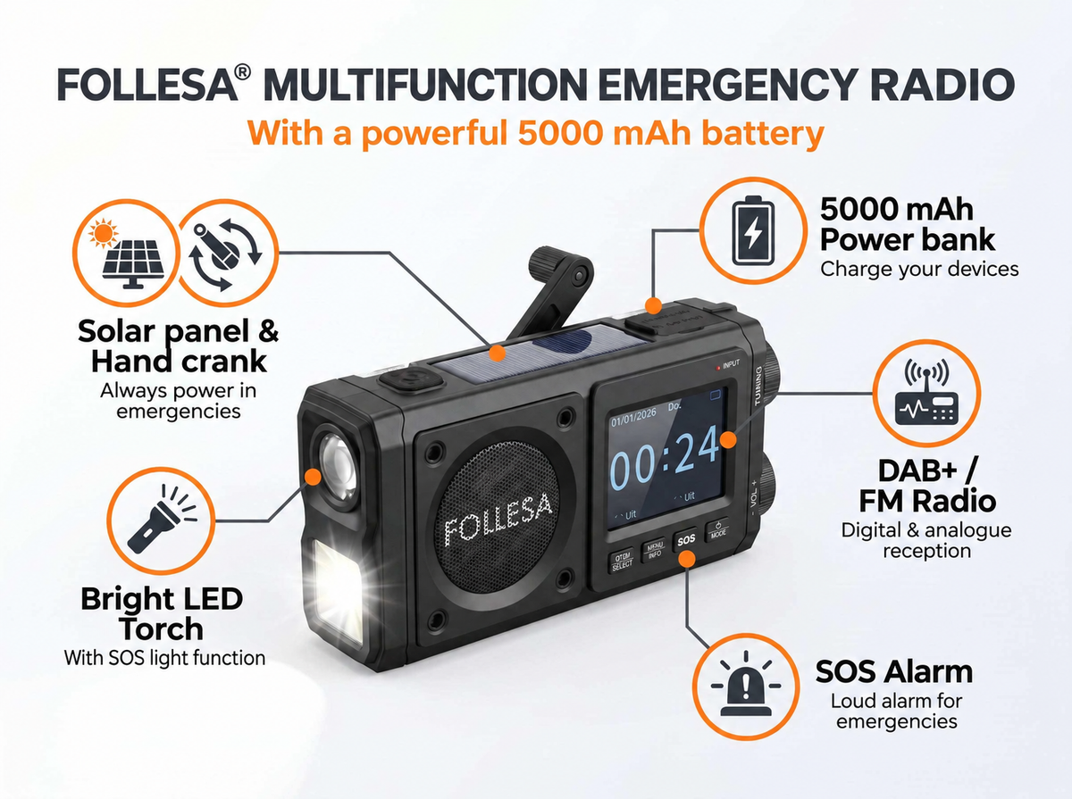 FOLLESA® DAB-383BT Emergency Radio. Ultra Edition