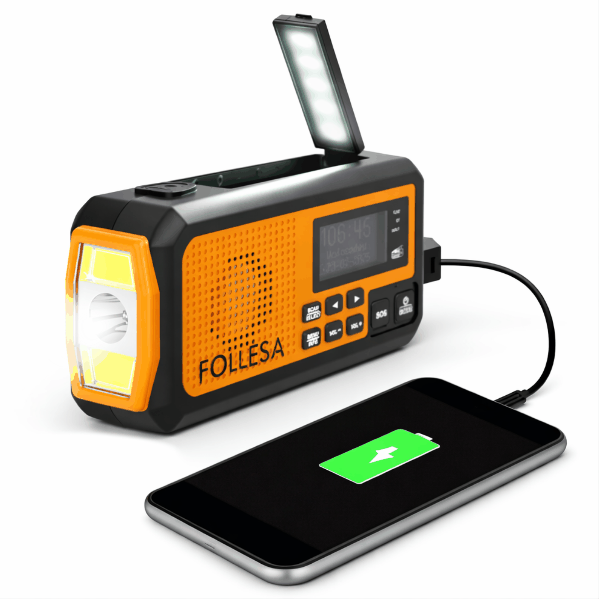 Follesa DAB-373BT Noodradio met powerbank, zonnepaneel, handzwengel en digitale radioontvangst