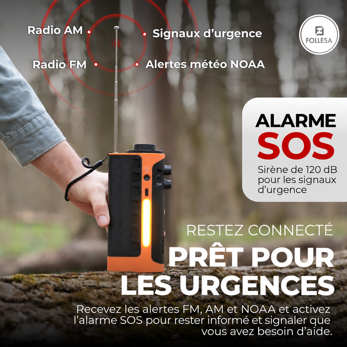 FOLLESA® Radio d'urgence 2200 mAh
