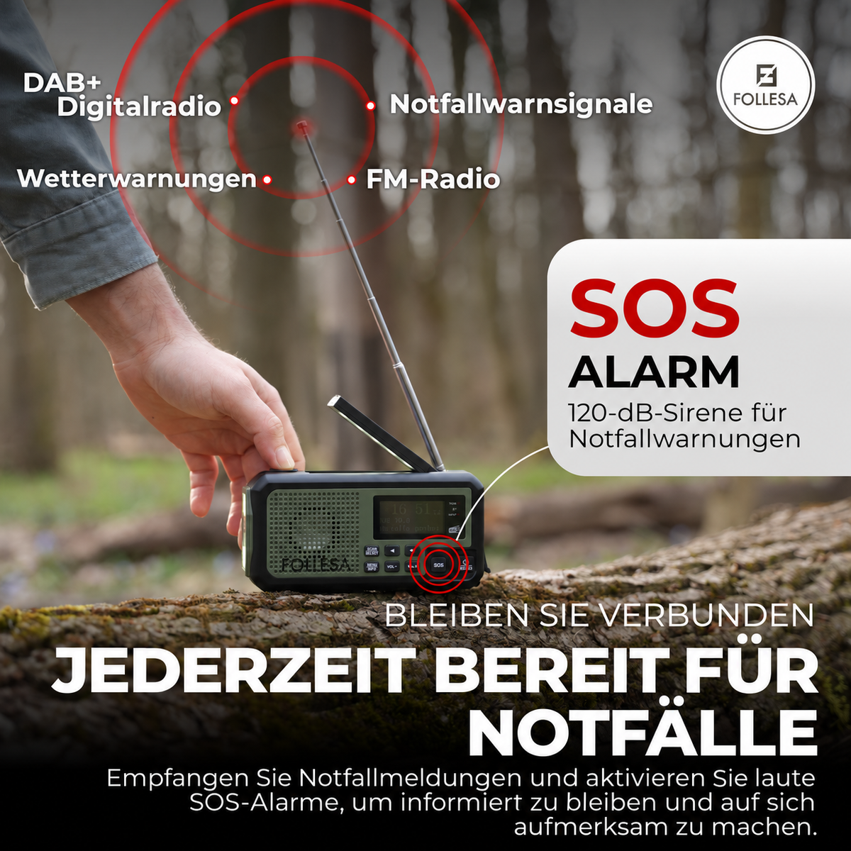 FOLLESA® DAB-373BT Notfallradio