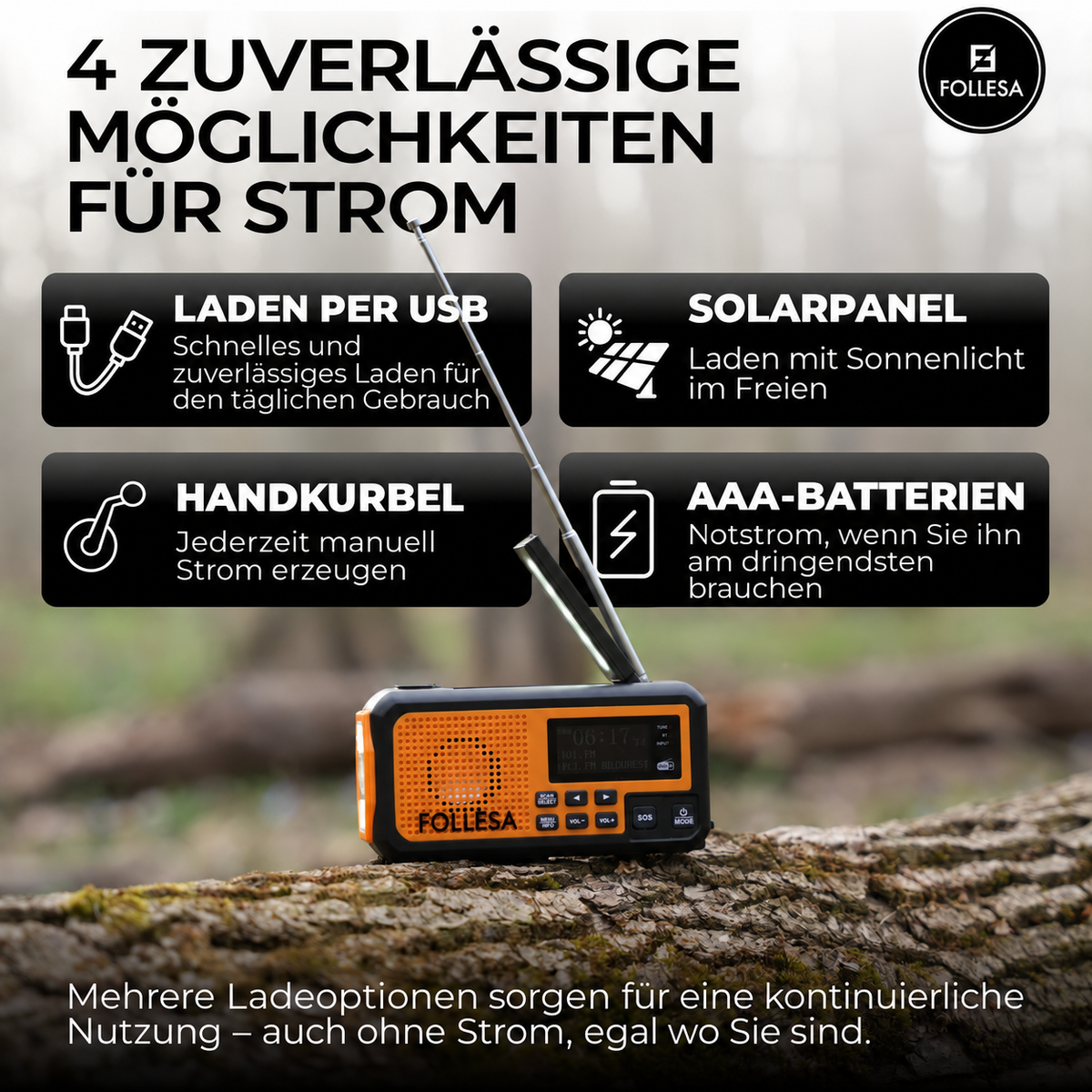 FOLLESA® DAB-373BT Notfallradio