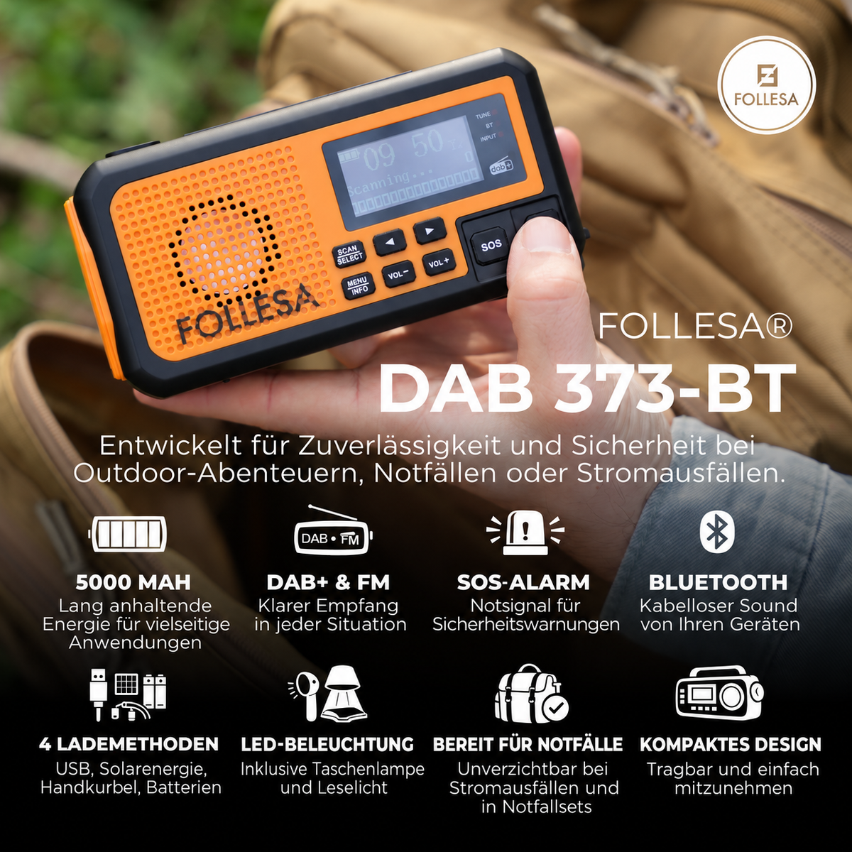 FOLLESA® DAB-373BT Notfallradio
