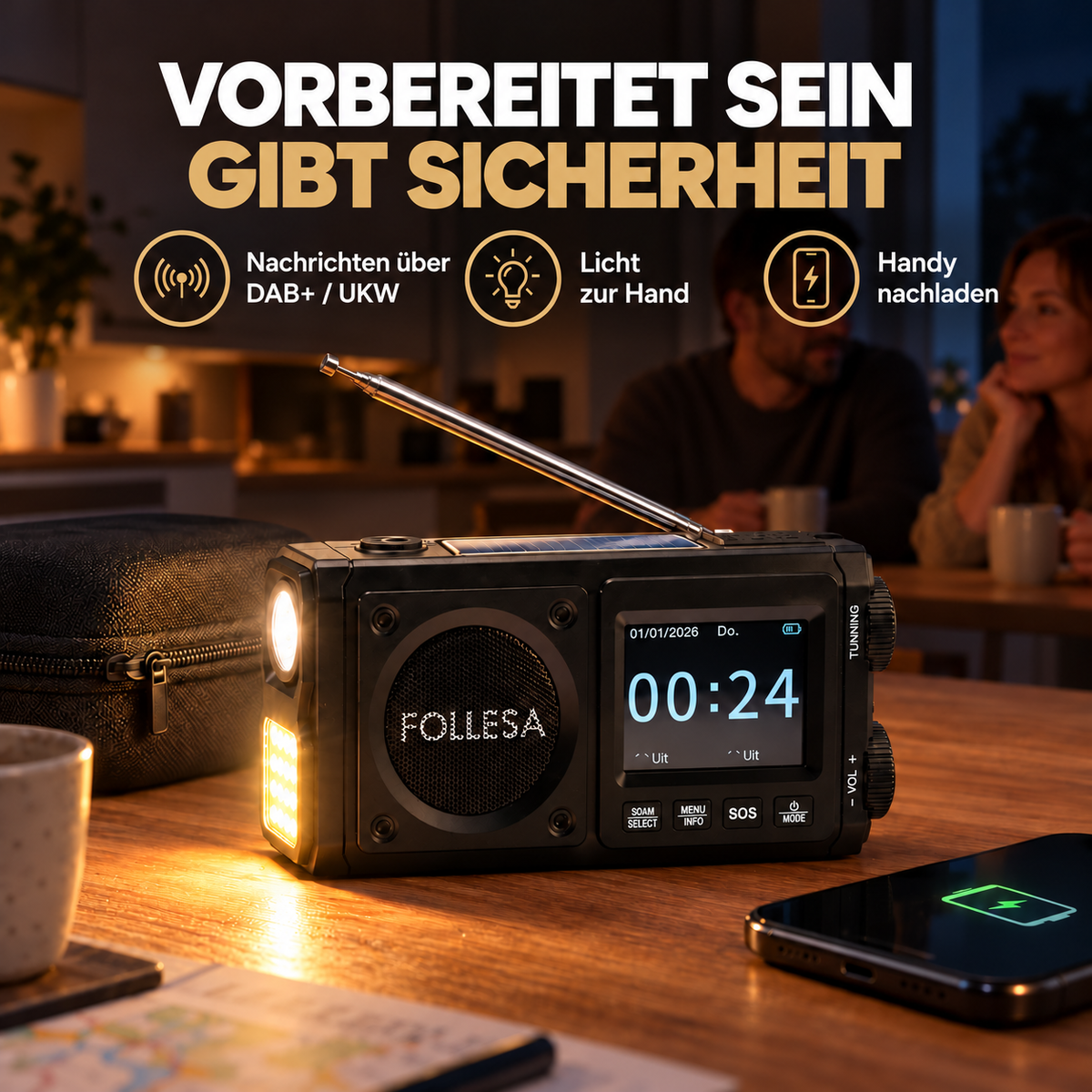 FOLLESA® DAB-383BT Notfallradio. Ultra Edition