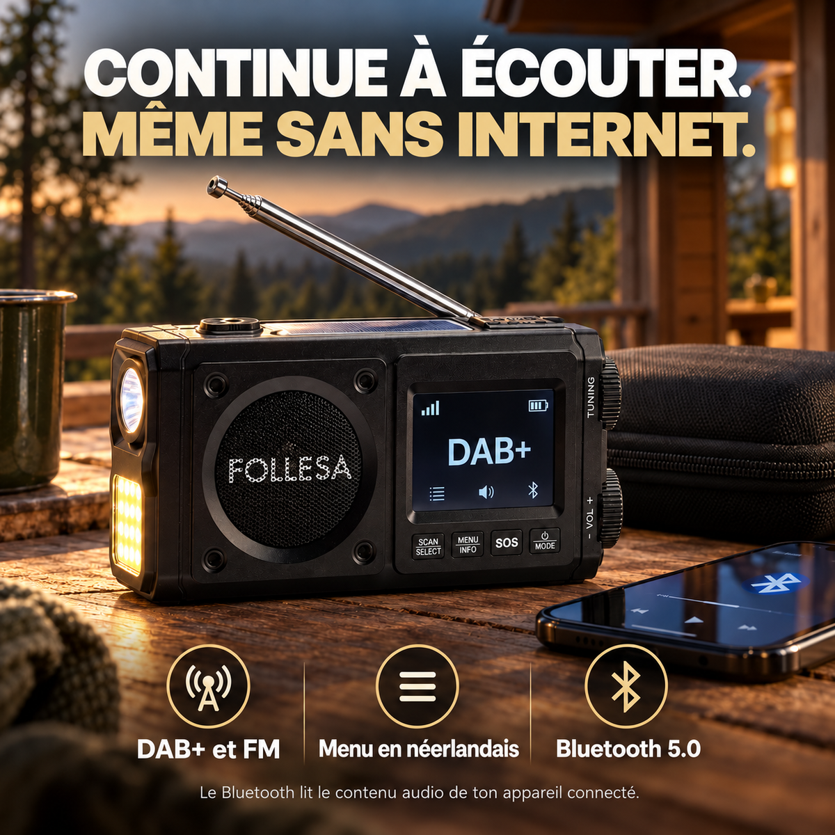 FOLLESA® DAB-383BT Radio de secours. Ultra Edition