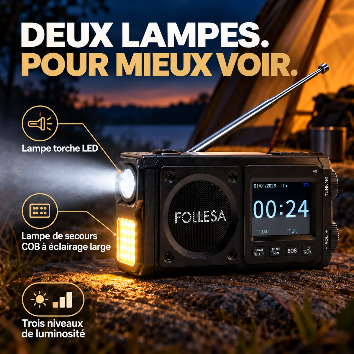 FOLLESA® DAB-383BT Radio de secours. Ultra Edition