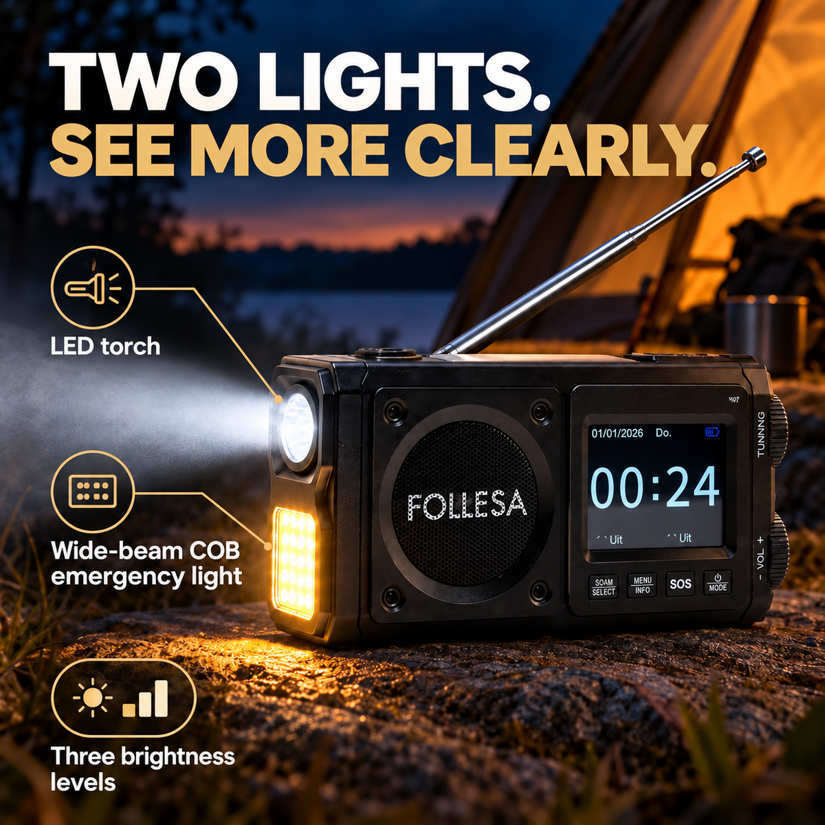 FOLLESA® DAB-383BT Emergency Radio. Ultra Edition