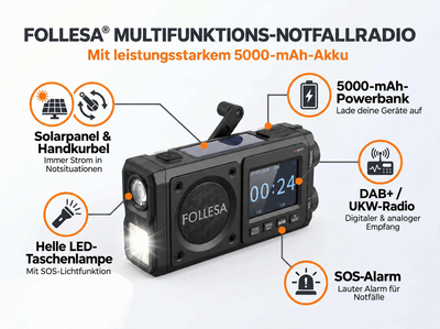 FOLLESA® DAB-383BT Notfallradio. Ultra Edition