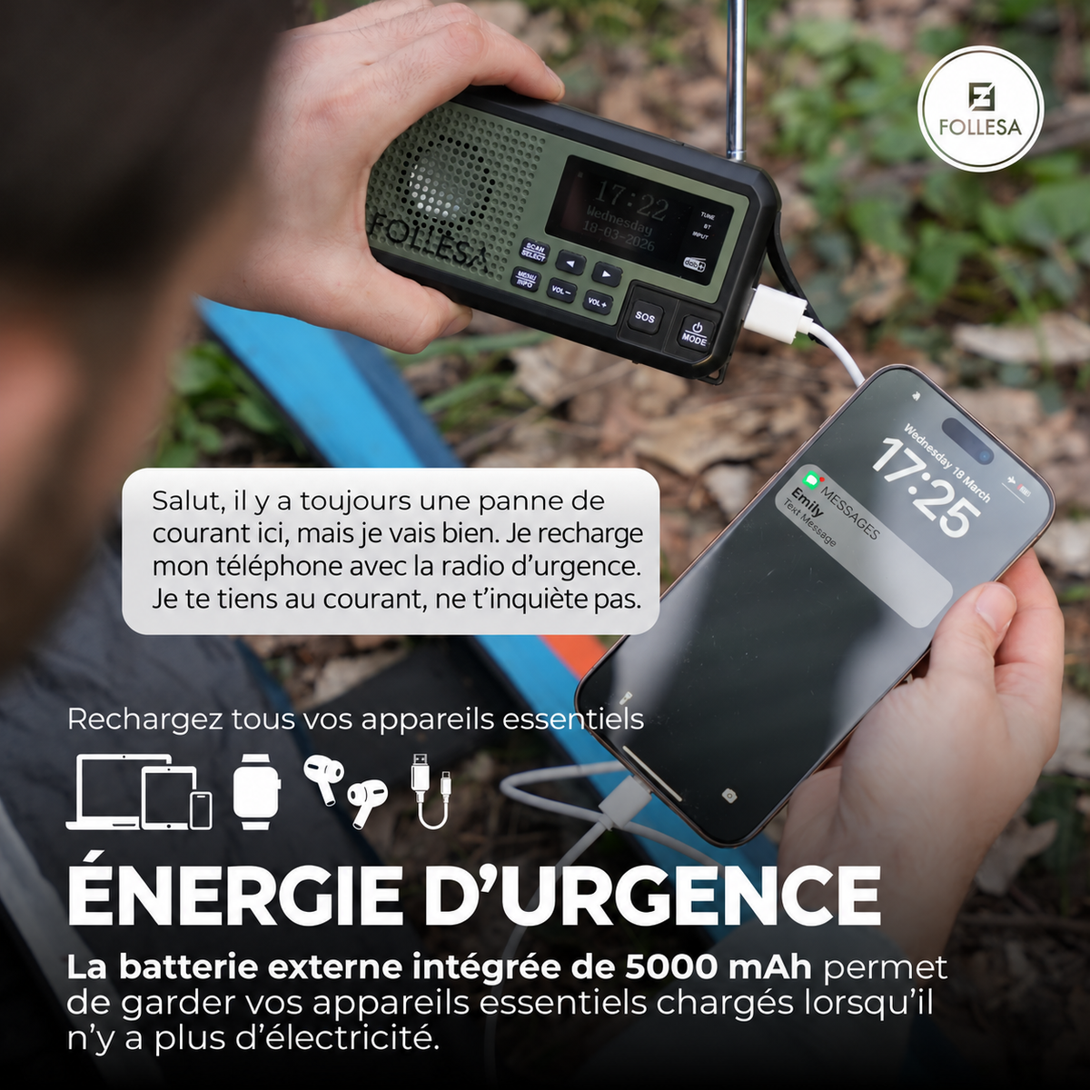 Radio de secours FOLLESA® DAB-373BT