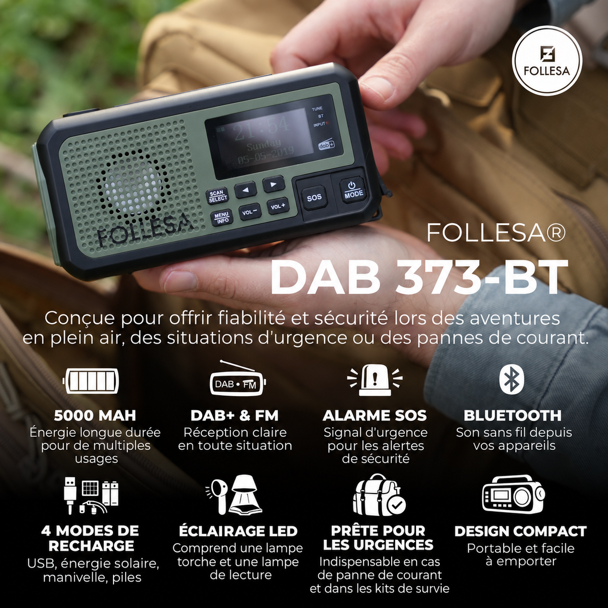 Radio de secours FOLLESA® DAB-373BT