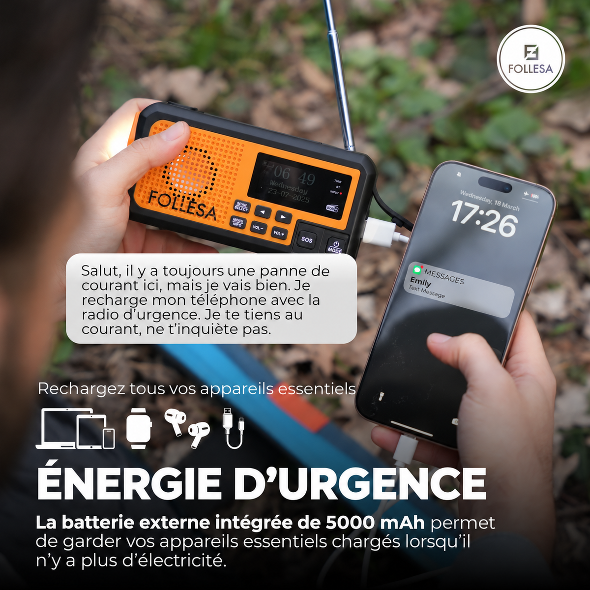 Radio de secours FOLLESA® DAB-373BT