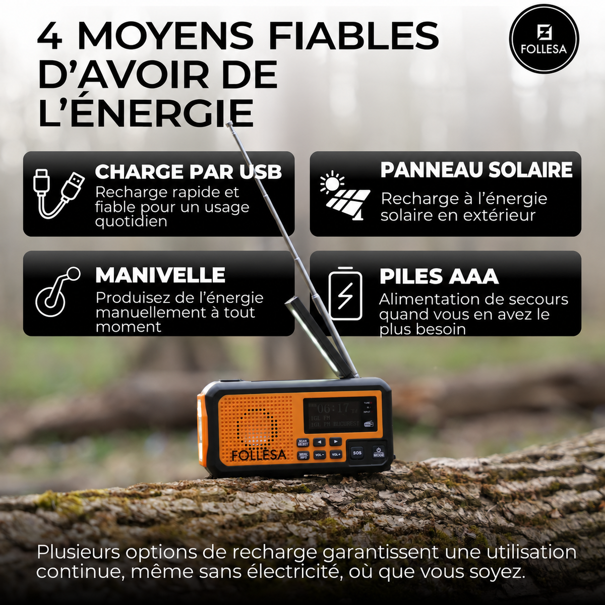 Radio de secours FOLLESA® DAB-373BT