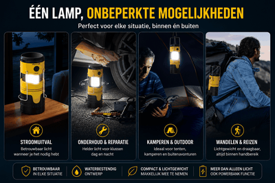 Follesa LED Campinglamp met 5000mAh Powerbank – Oplaadbare Noodlamp met Zonne-energie, Dynamo en USB