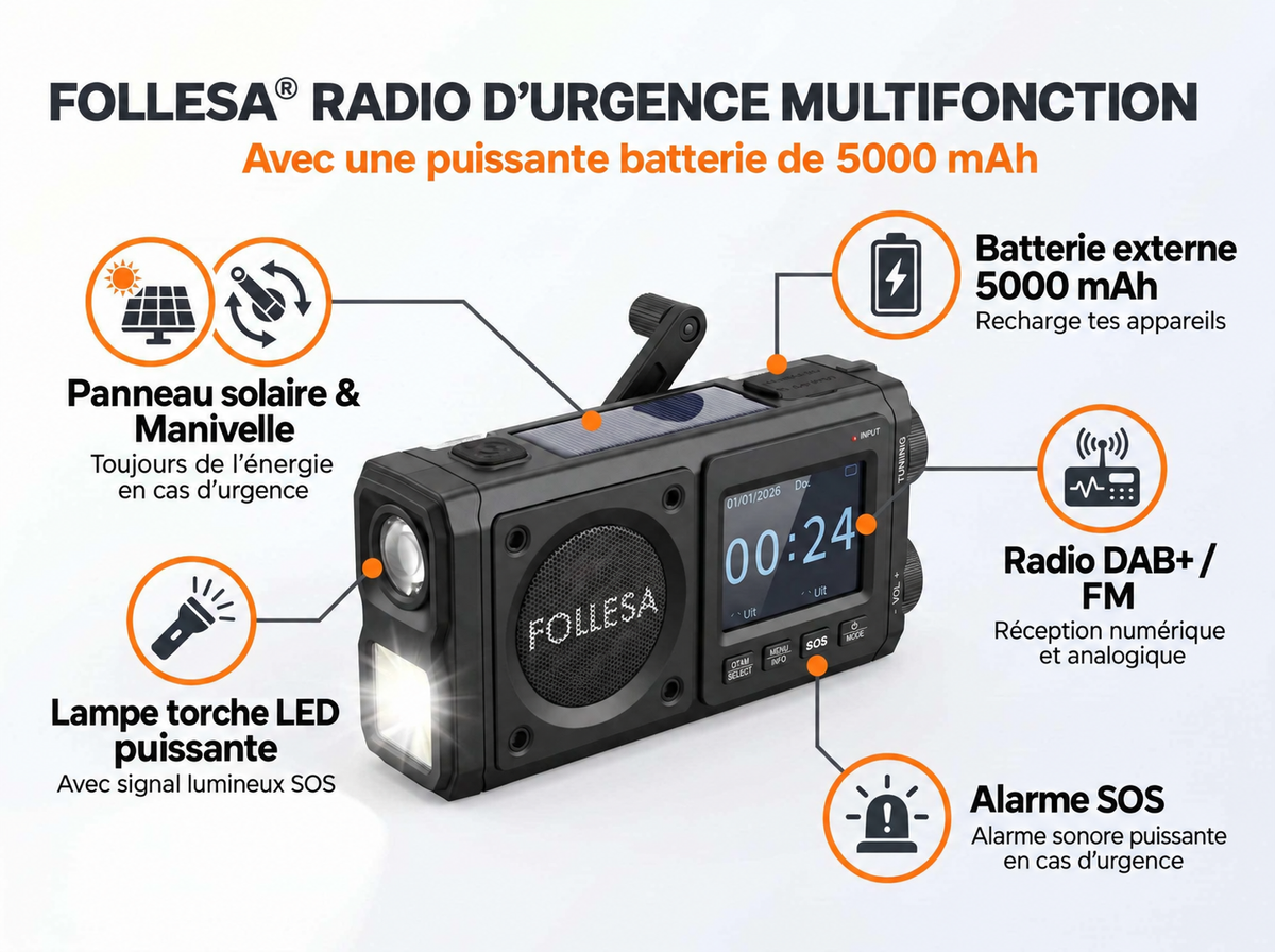 FOLLESA® DAB-383BT Radio de secours. Ultra Edition