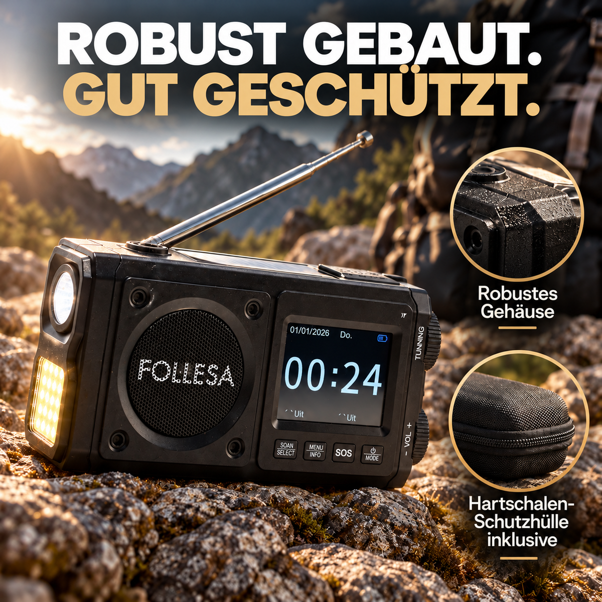 FOLLESA® DAB-383BT Notfallradio. Ultra Edition
